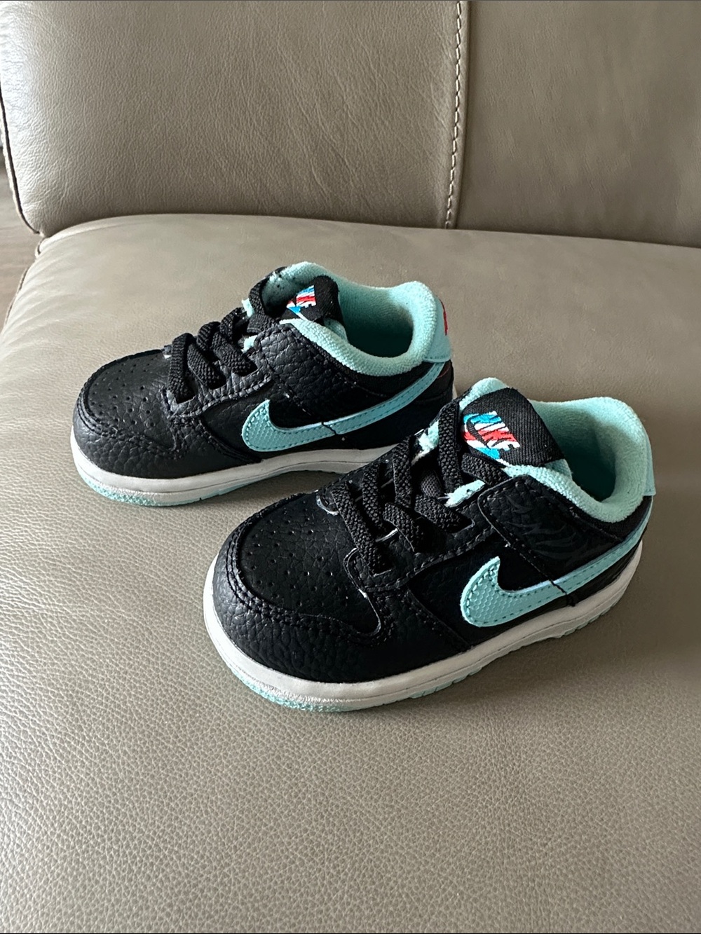 Nike Kids Black & Teal Low-Top Sneakers with Mint Accents